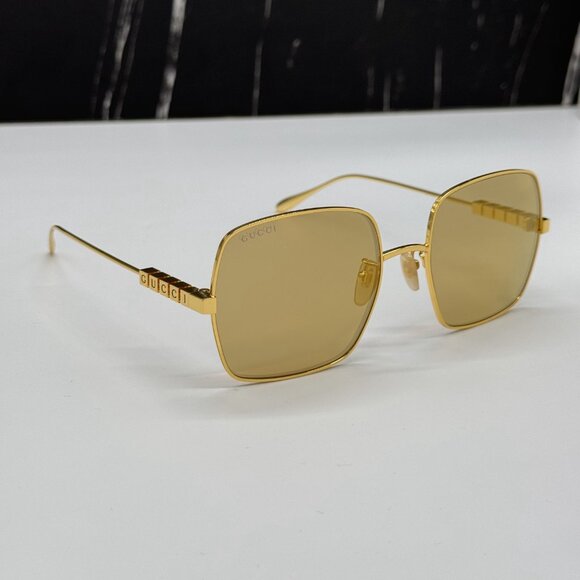 NEW GUCCI SQUARE SUNGLASSES GOLD GG1434S 004 - Picture 1 of 11